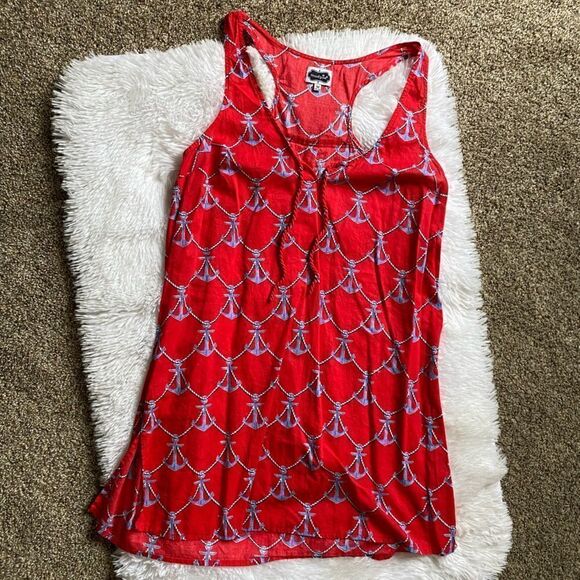 Mud Pie Dress Anchor Nautical Lightweight Thin Red White Blue Women’s Sz Medium - Picture 1 of 7